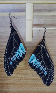 Black and Blue Butterfly Wing Beaded Earrings
