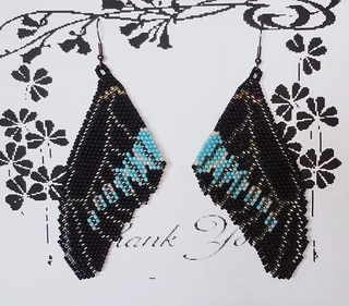 Black and Blue Butterfly Wing Beaded Earrings