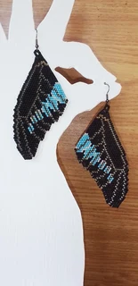 Black and Blue Butterfly Wing Beaded Earrings