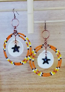 Natural Shell and Copper Hooped Beaded Earrings