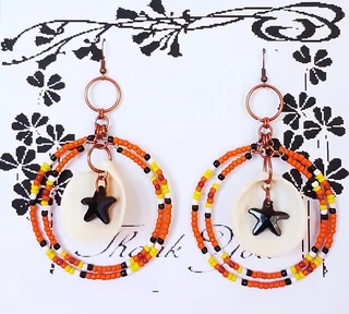 Natural Shell and Copper Hooped Beaded Earrings
