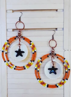 Natural Shell and Copper Hooped Beaded Earrings