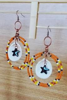 Natural Shell and Copper Hooped Beaded Earrings