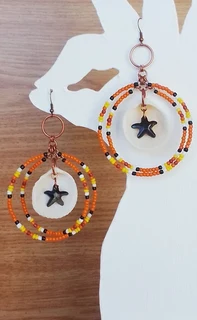 Natural Shell and Copper Hooped Beaded Earrings