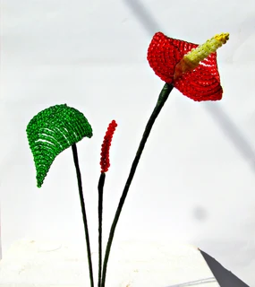 Victorian Hand Beaded Large Red Anthurium Flower