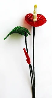 Victorian Hand Beaded Large Red Anthurium Flower