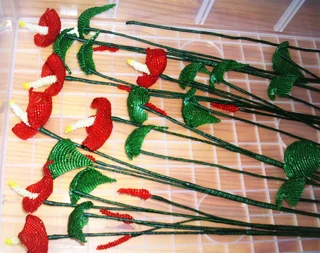 Victorian Hand Beaded Large Red Anthurium Flower