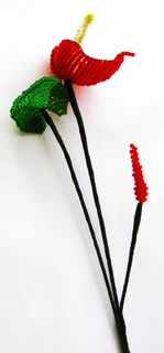 Victorian Hand Beaded Large Red Anthurium Flower