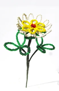French Hand Beaded White and Yellow  Flower