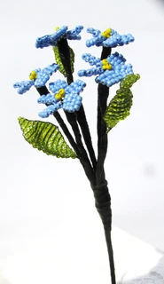 Victorian Hand Beaded Small Blue Flowers