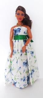 Curvy Barbie Fashion Dolls Clothes - Strapless Long Dress with Necklace and Earrings