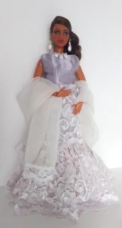 Curvy Barbie Fashion Dolls Clothes - Satin and Lace Dress, Shawl, Panties, Necklace &amp; Earrings
