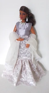 Curvy Barbie Fashion Dolls Clothes - Satin and Lace Dress, Shawl, Panties, Necklace & Earrings