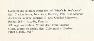 Wat is in Vos se Sak by Paul Galdone