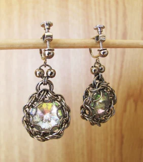 Chainmaille with Crystal Rivoli Clip On Earrings