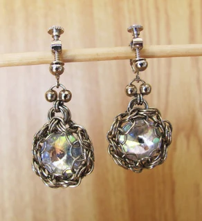 Chainmaille with Crystal Rivoli Clip On Earrings