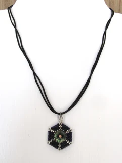 Beaded Caged Crystal Rivoli Pendant Necklace