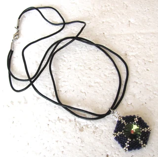 Beaded Caged Crystal Rivoli Pendant Necklace