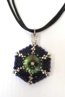 Beaded Caged Crystal Rivoli Pendant Necklace