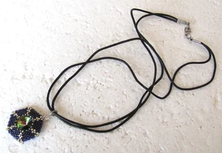 Beaded Caged Crystal Rivoli Pendant Necklace