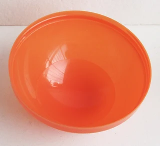 Vintage - Round Plastic Orange Weighed Non Tip / Non Spill Bowl with Lid