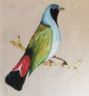 Vintage - Handmade Table Cloth with a Hand Painted Bird