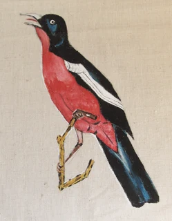 Vintage - Hand Painted Table Cloth with a Bird