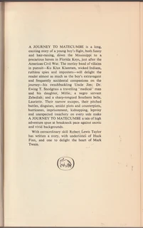A Journey to Matecumbe - Robert Lewis Taylor - 1st Edition 1961