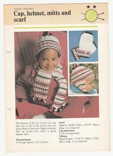 Young Children's 1, 2 & 3 years - Cap, Helmet, Mitts & Scarf - Knitting Pattern - Crafts