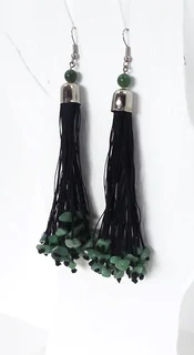 Green Gemstone Chip Dangle Earrings