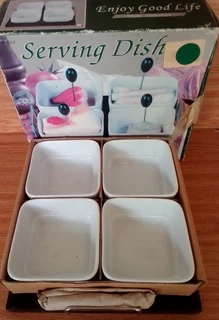 Vintage - HOME COLLECTION - 4 Serving Dishes with Wood Tray and Forks