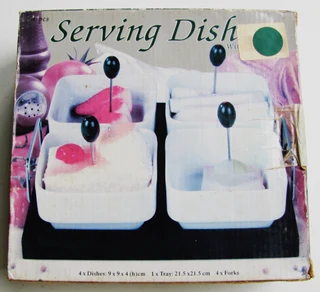 Vintage - Home Collection - 4 Serving Dishes With Wood Tray And Forks