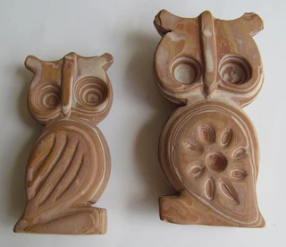 Vintage - Set of Two Handmade Stone Owl Ornaments