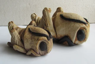 Vintage - Set of 2 Handmade Locust / Grasshopper Clay Ornaments