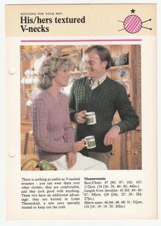 His / Hers Textured V-Necks - Knitting Pattern - Crafts