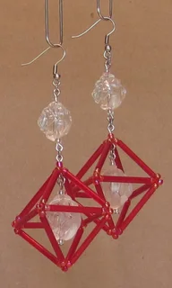 Handcrafted Handmade Geometrical Red Cube Bugle Bead Drop and Dangle Earrings