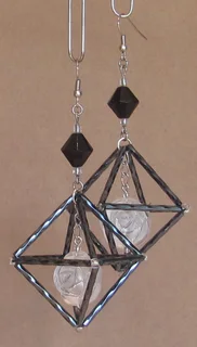 Handcrafted Handmade Geometrical Black Cube Bugle Bead Drop and Dangle Earrings