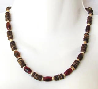Coconut Shell, Quill and Wood Bead Necklace