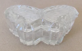 Vintage - 1950&#39;s Moth Shaped Cut Glass Trinket Box with Lid