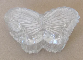 Vintage - 1950's Moth Shaped Cut Glass Trinket Box with Lid