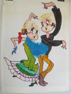 Hand Painted Vintage Fabric Painting of Flamenco Dancers - Wall Hanging