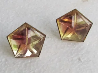 Vintage - 1950's Glass Amber 5 Sided Clip on Earrings