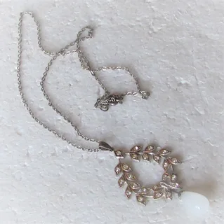 Vintage - Silver Necklace with Opal and Cubic Zirconias