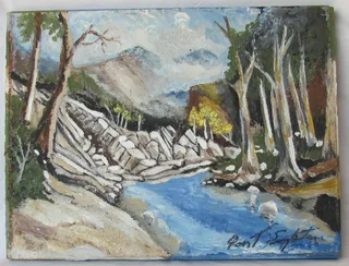 Mountain, River and Tree Scene - Acrylic Painting - 2016