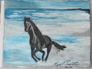 Horse Running in the Sea - Acrylic Painting - 2016
