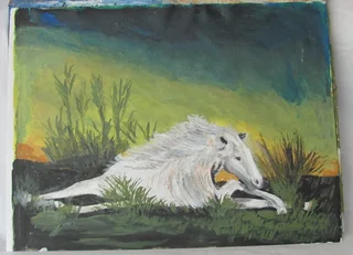 Horse Laying Down in the Grass - Acrylic Painting