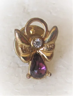Vintage - Guardian Angel Cubic Zirconia and Amethyst February Birthstone Metal Lapel or Hat Pin