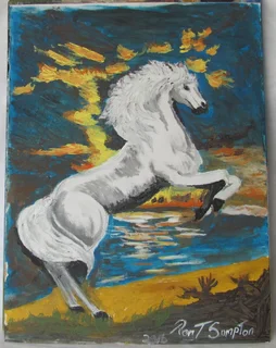 Rearing White Horse - Acrylic Painting - 2016