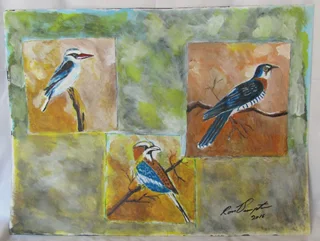 Birds Scene ( Greenish ) - Acrylic Painting - 2016