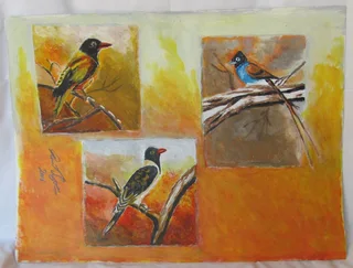 Birds Scene ( Orange ) - Acrylic Painting - 2016